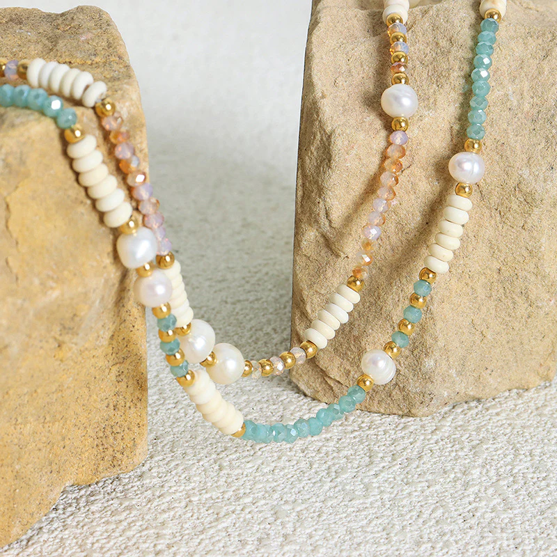 Glass Stone Pearl Turquoise Necklace