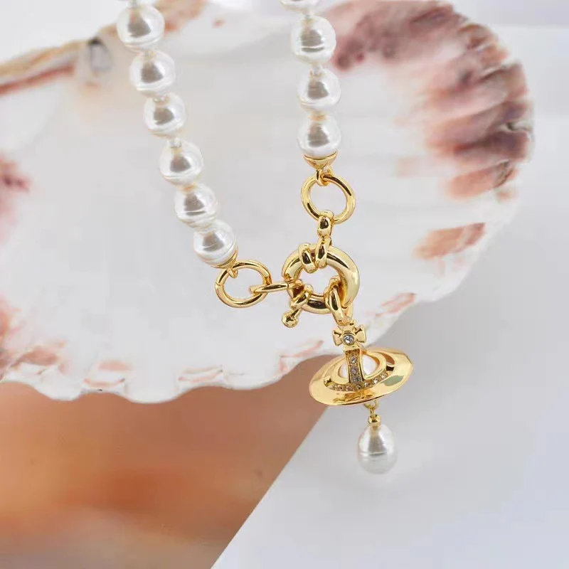 VIVI Saturn Pendant Baroque Pearl Necklace | Best Replica Jewelry™