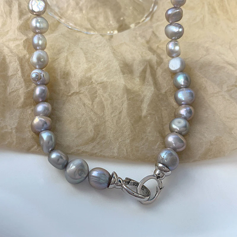 Elegant Natural Grey Baroque Pearl Necklace
