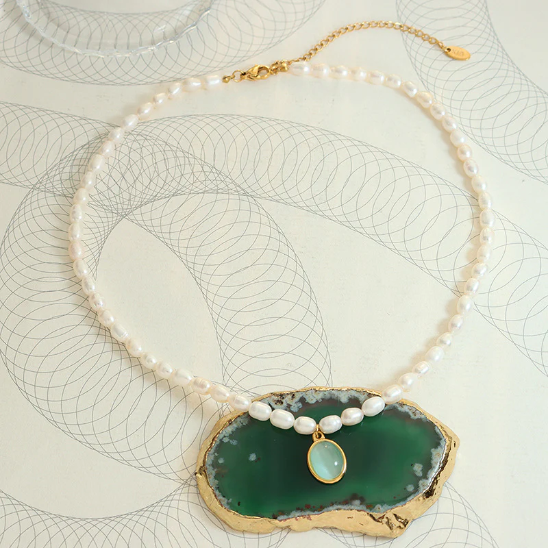 Lake Green Opal Pendant Pearl Necklace