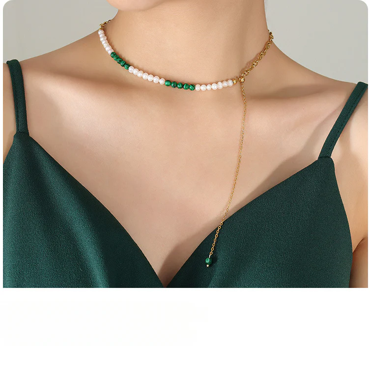 Turquoise and Pearl Adjustable Y Necklace