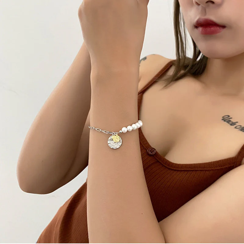 Portrait Coin Half Chain Half Pearl Bracelet