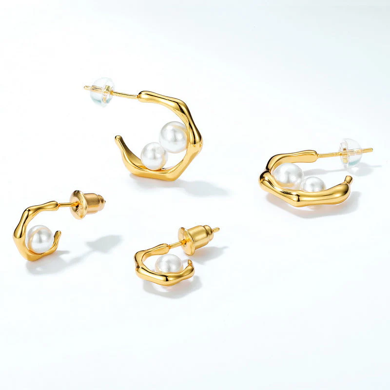 K Gold Earrings With 2 Pearls