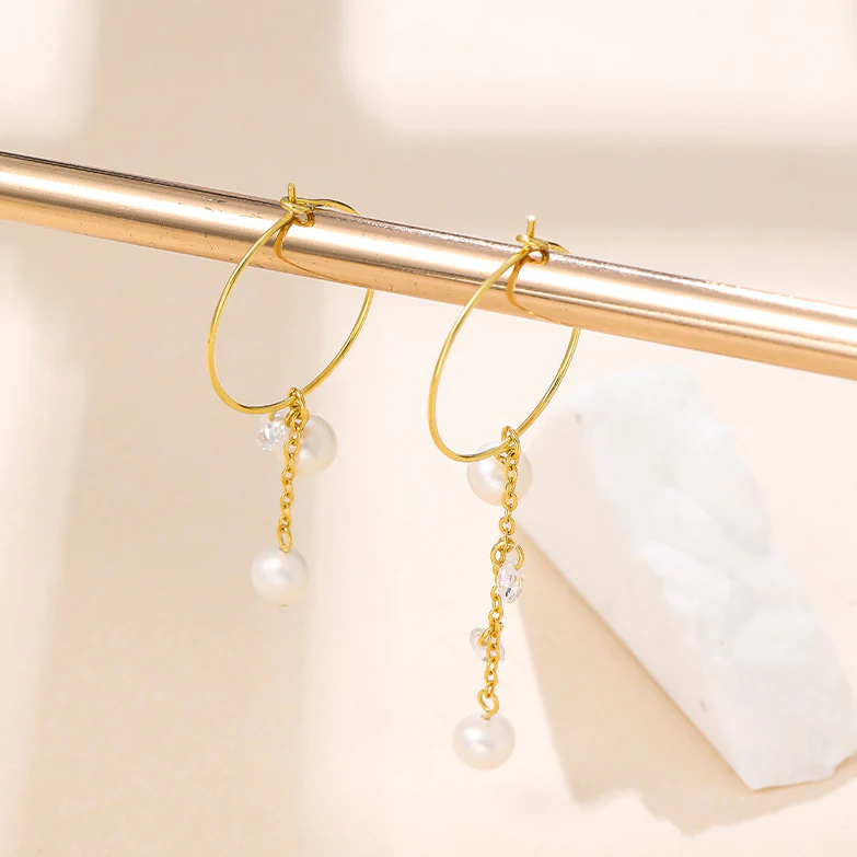 AB Style Asymmetric Hoop Pearl Drop Earrings