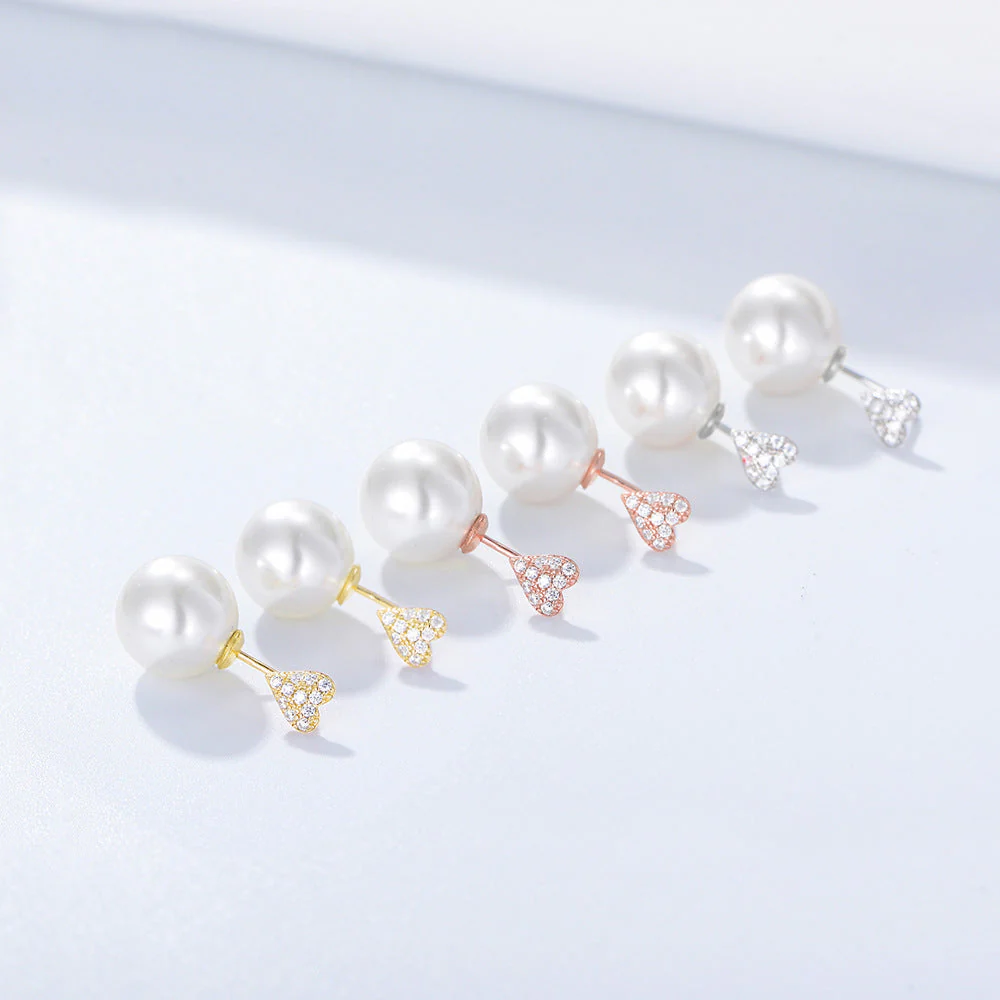 Elite Heart Zircon Pearl Earrings