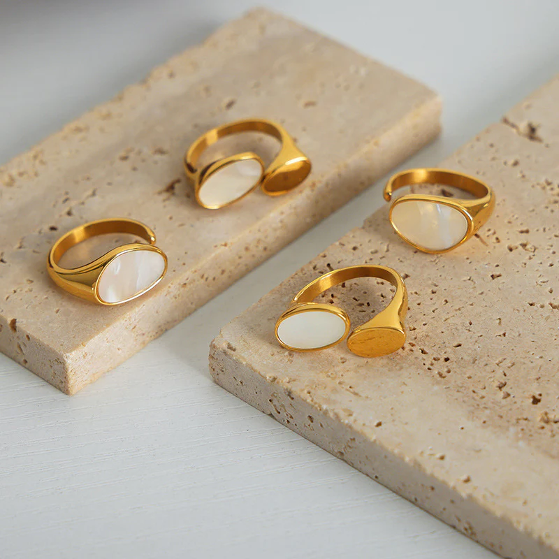 Geometric Oval Mother of Pearl Ring