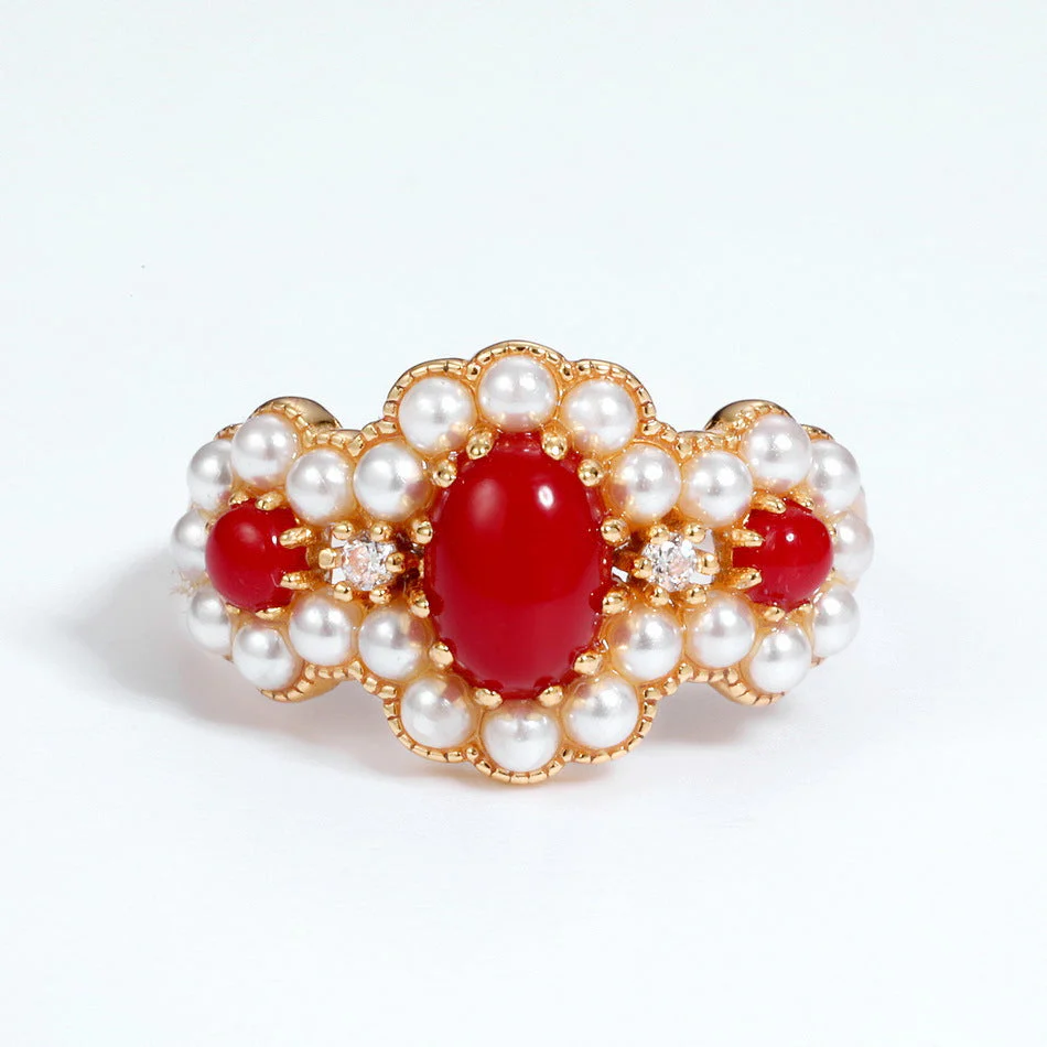 Red Onyx And Pearl Ring