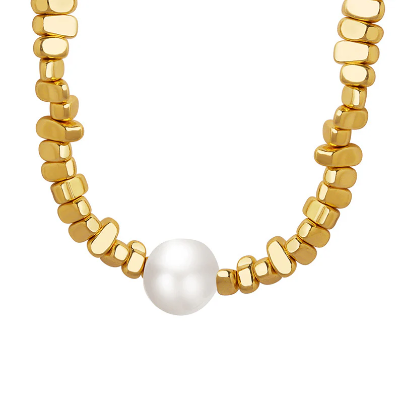 Exaggerated Irregular Gold Chain Pearl Pendant Necklace