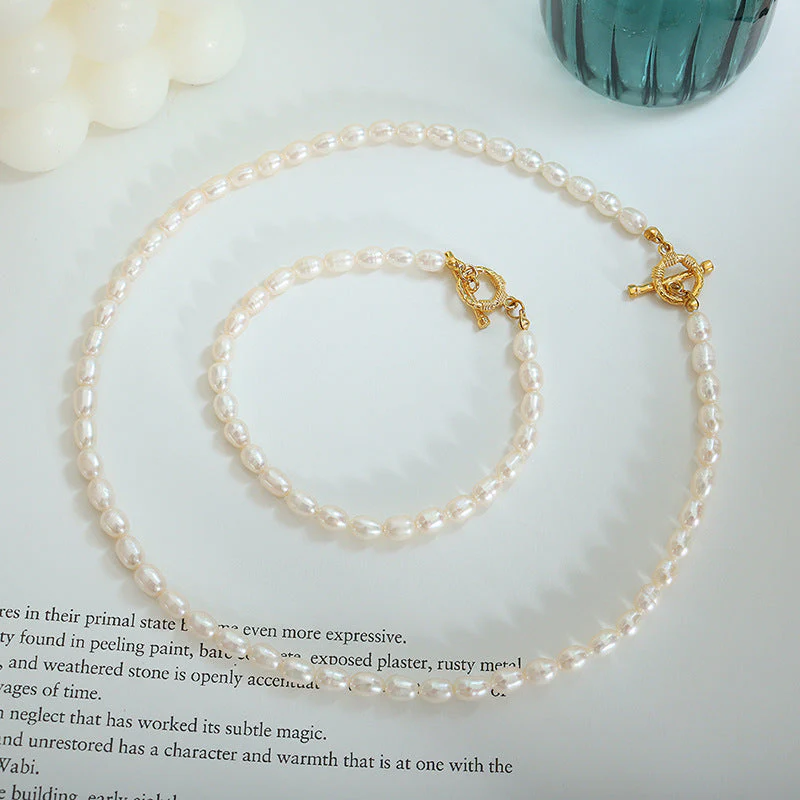OT Clasp Freshwater Pearl Necklace and Bracelet Set