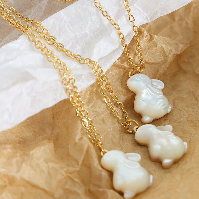 Natural Mother of Pearl Rabbit Pendant Necklace