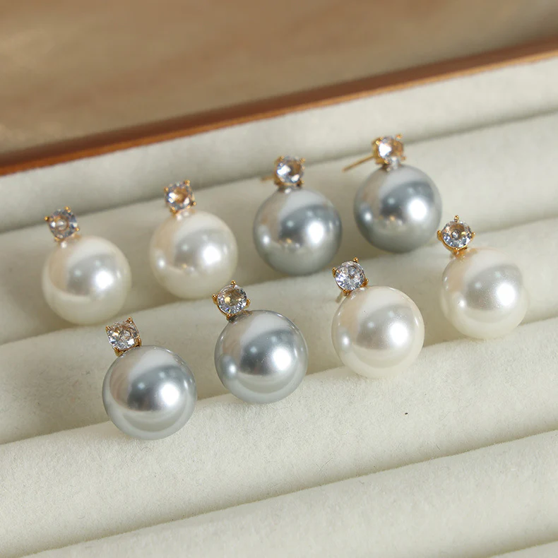 Diamond and 12mm Pearl Stud Earrings