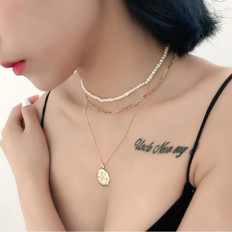 Stacked Pearl Necklace Choker Chain