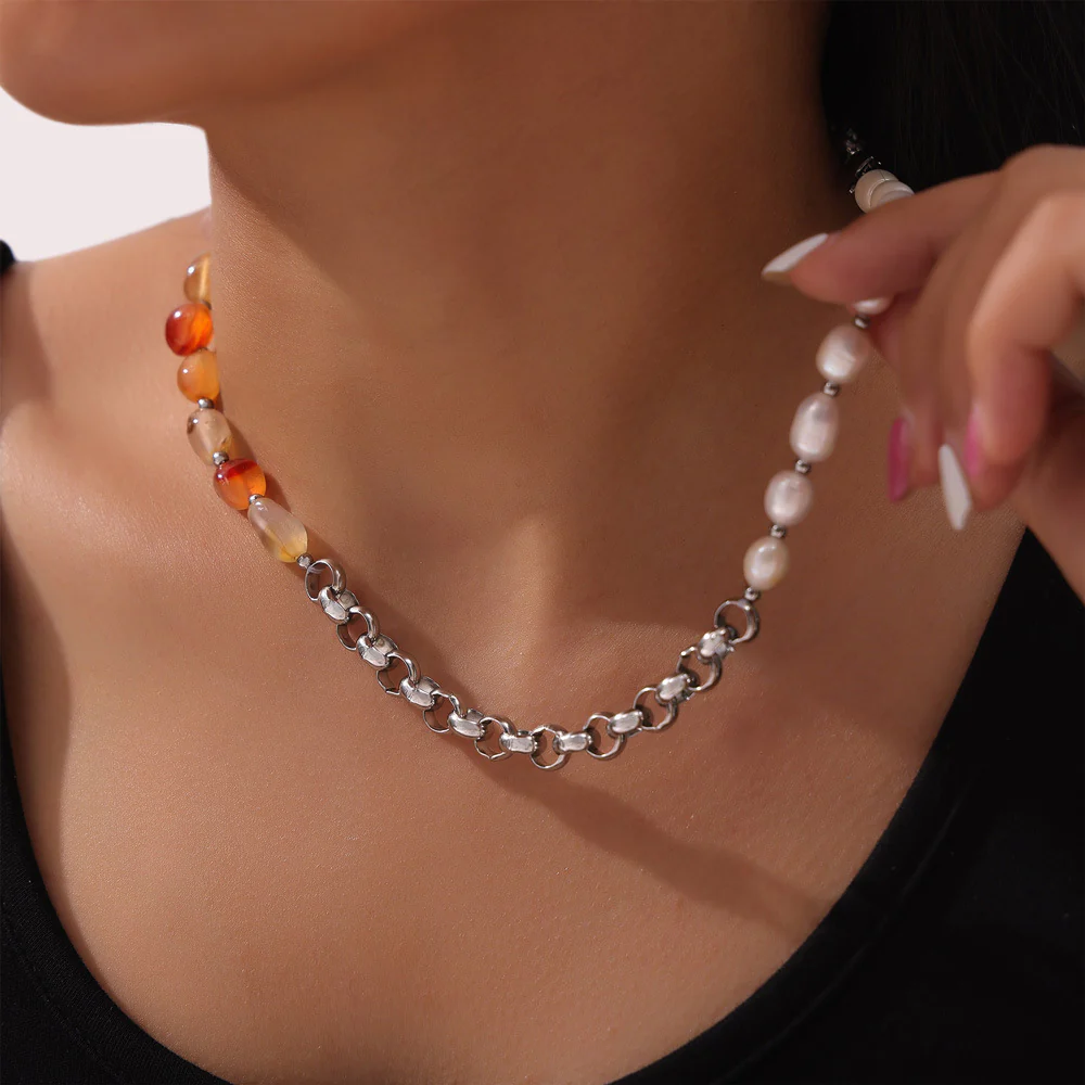 Chic Natural Stone Freshwater Pearl Necklace