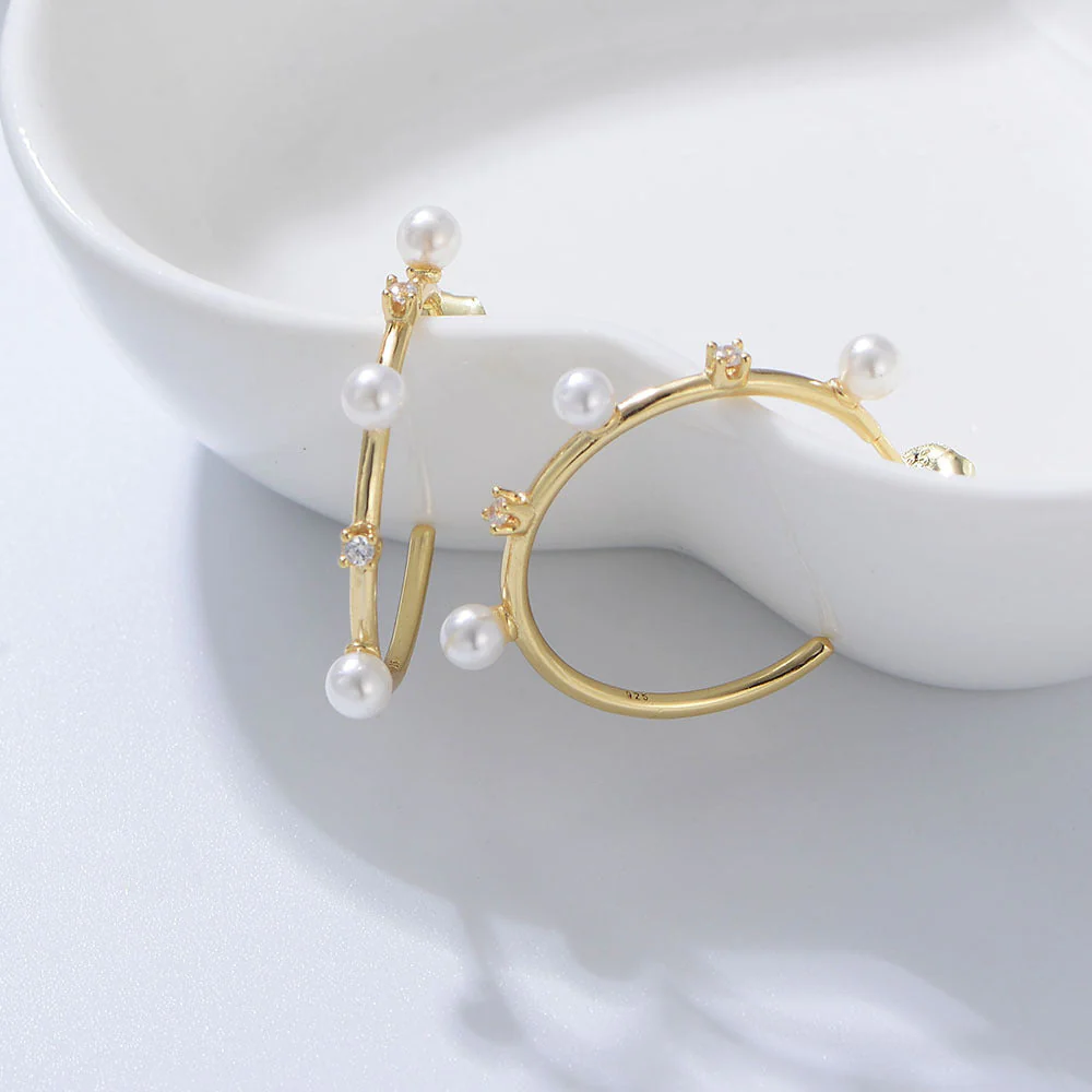 Unique Zircon Pearl Hoops Earring