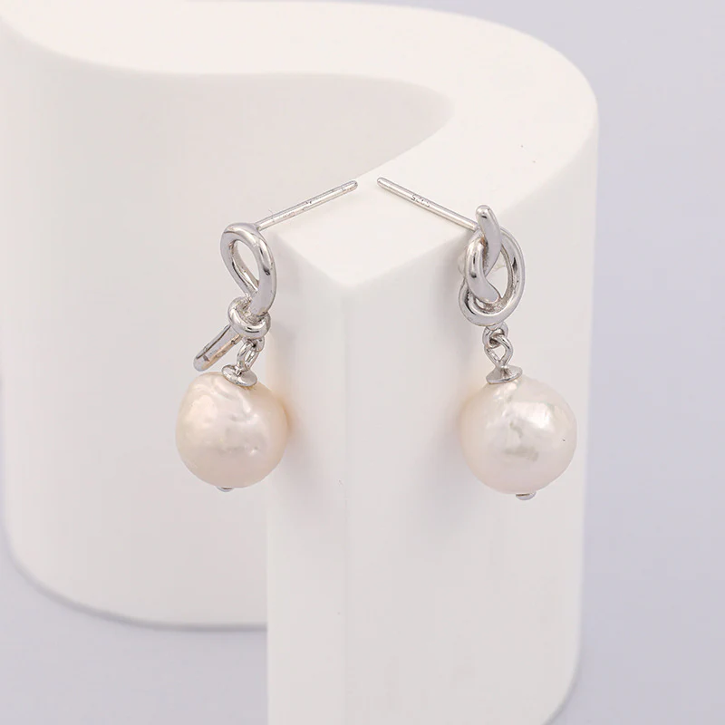 Asymmetric Knot Baroque Pearl Earrings