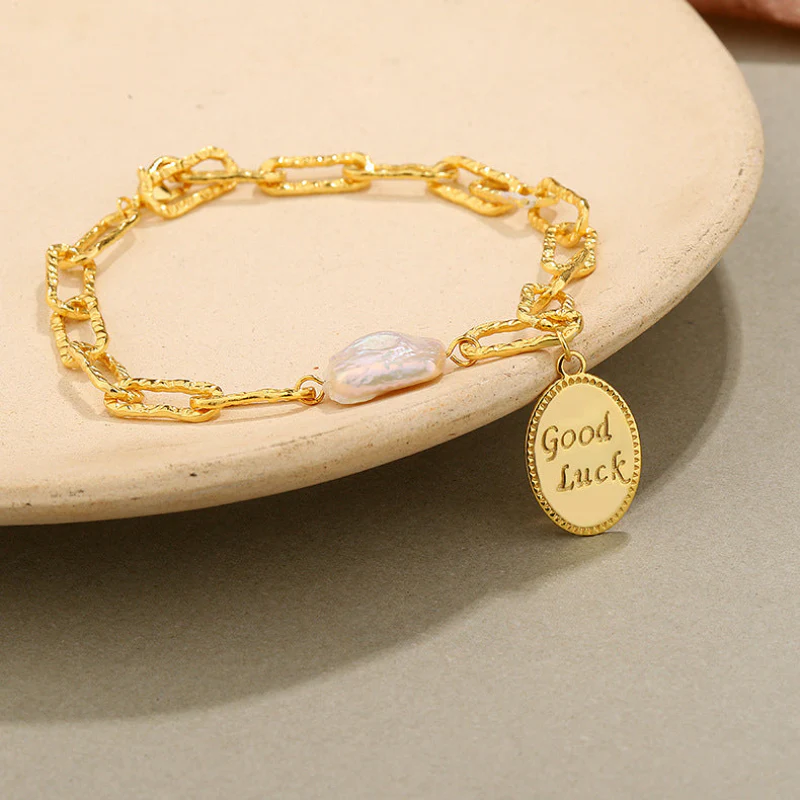 Good Luck Coin Baroque Pearl Bracelet