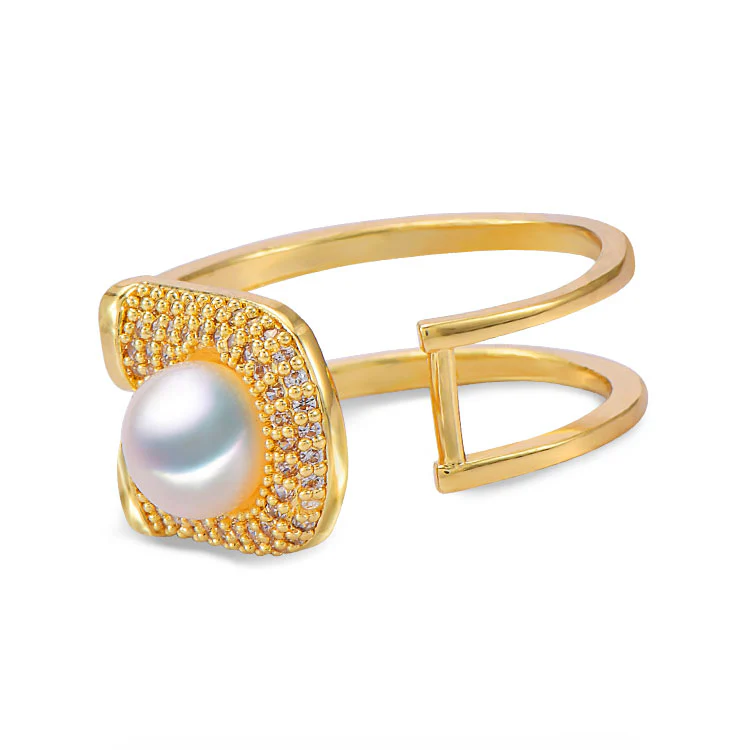 Adjustable Zircon Pearl Ring