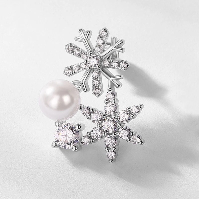Pearl Diamond Snowflake Earrings