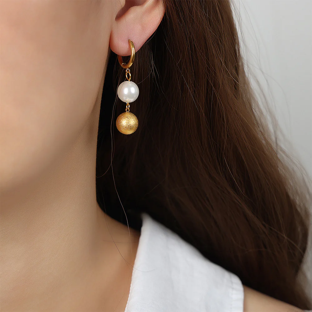 Frosted Gold Bead and Pearl Earrings