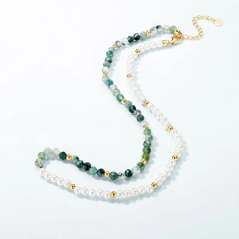 Half Pearl Half Moss Agate Necklace