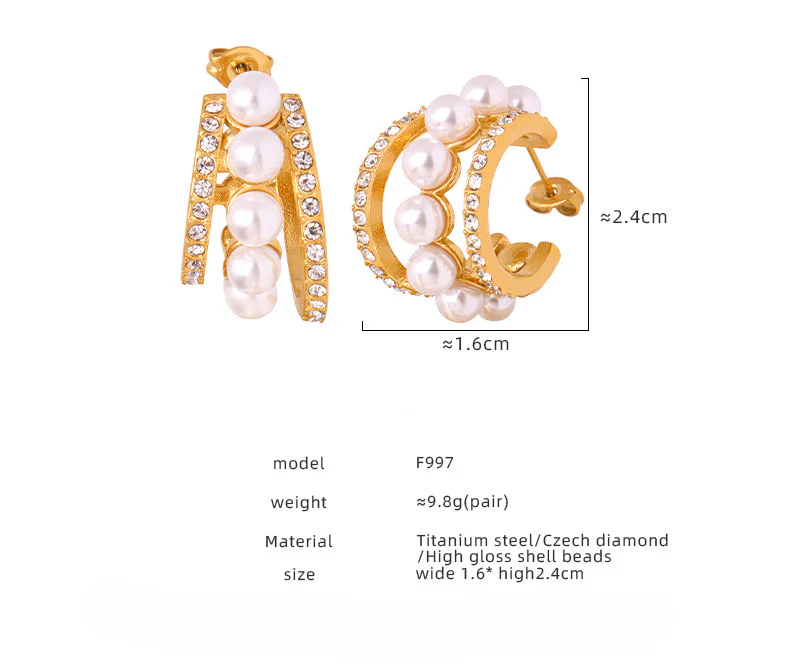 C Shape Pearl and Diamond Earrings