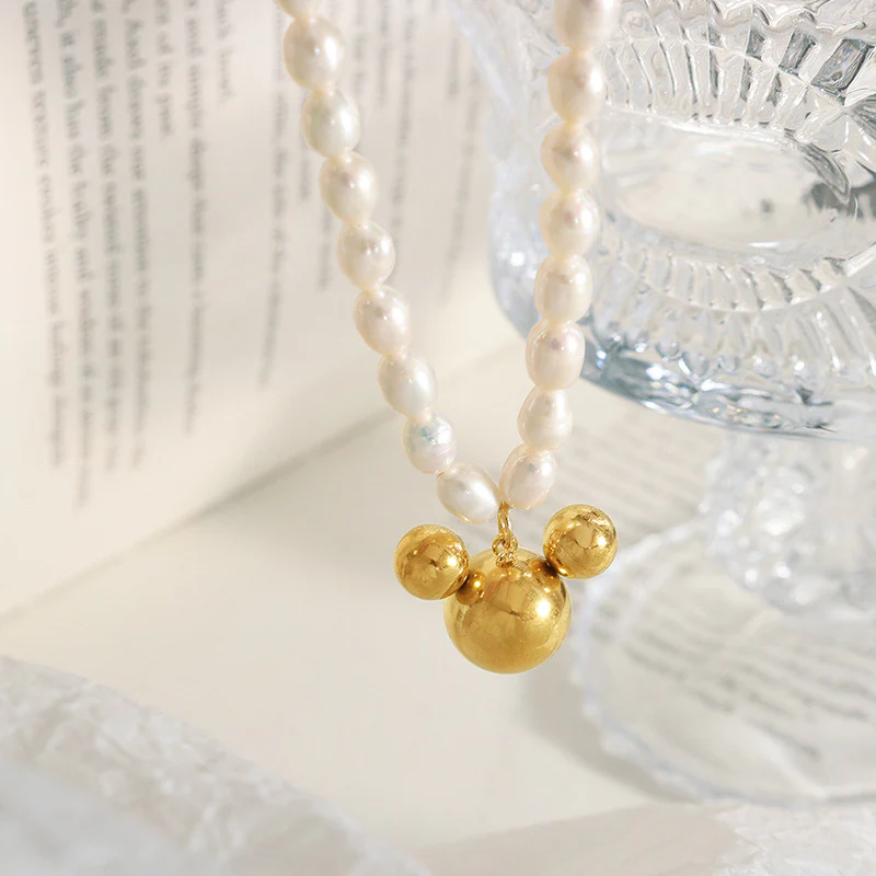 Cartoon Mickey Mouse Pendant Freshwater Pearl Necklace