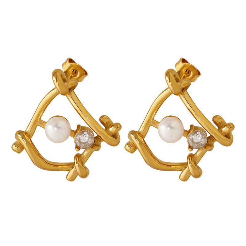 Chic Geometric Diamond and Pearl Earrings
