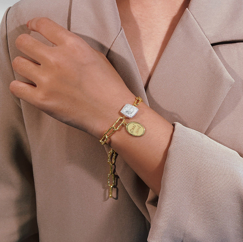 Good Luck Coin Baroque Pearl Bracelet