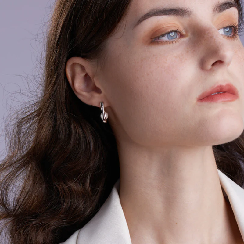 Geometric Earrings Pearl Studs