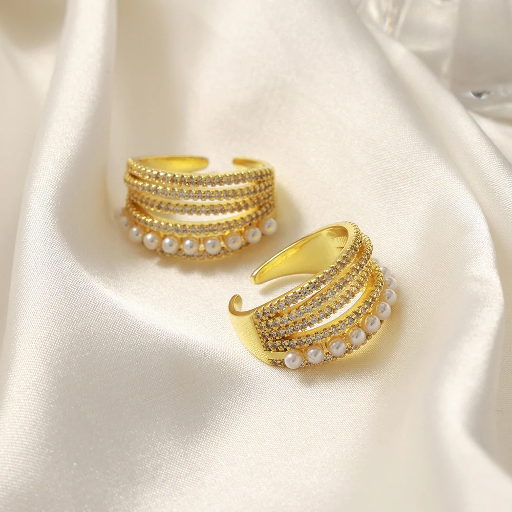 Open Diamond and Pearl Ring