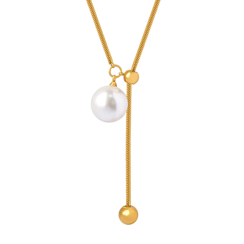 Adjustable Pulling Y Necklace With A Pearl Drop
