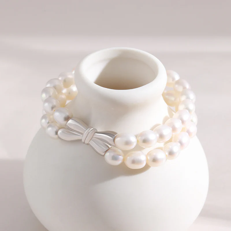 Bow Knot Two Row Freshwater Pearl Bracelet