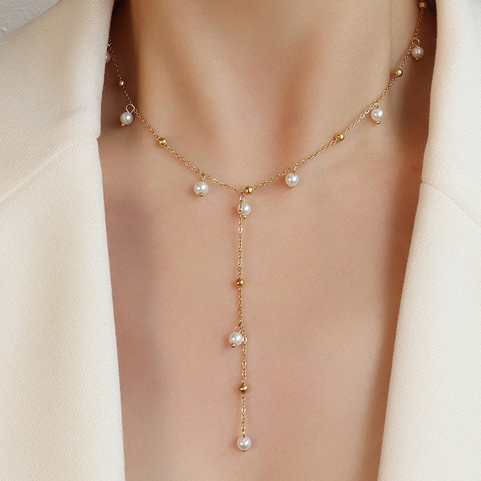 Drop Tassel Pearls Charm Y Necklace