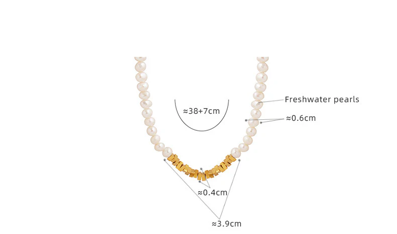 Gold Metal Block Stitching Freshwater Pearl Necklace