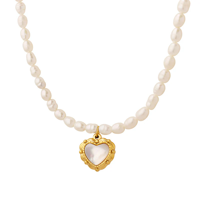 Freshwater Pearl Necklace With Heart Pendant