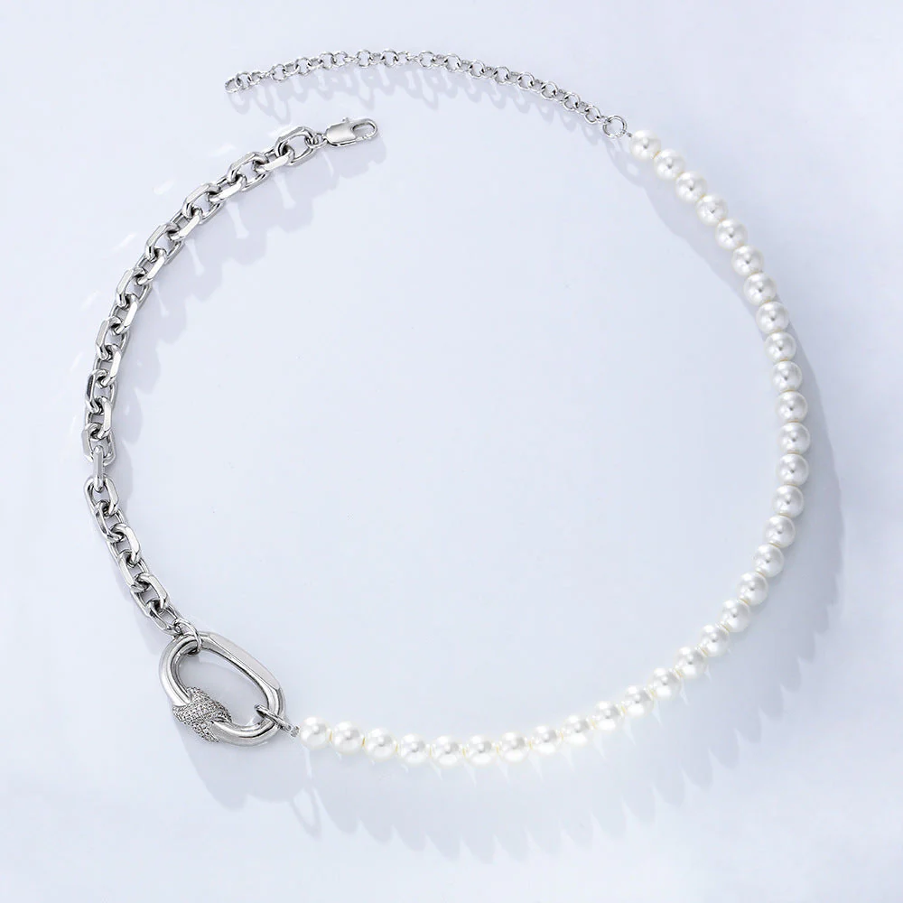 Half Pearl Half Chain Necklace