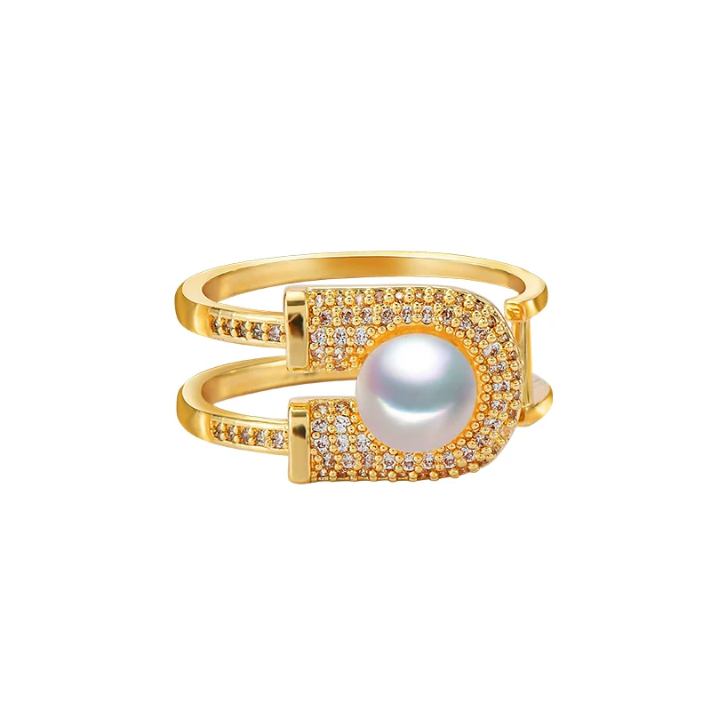 Adjustable Zircon Pearl Ring