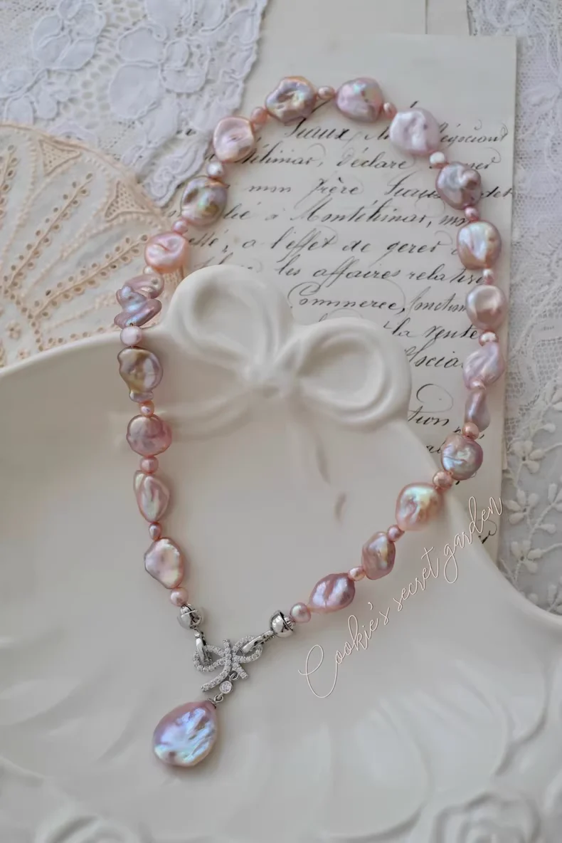 【Monet Garden Collection】 Handmade Mountain Cherry Baroque Pearl Necklace
