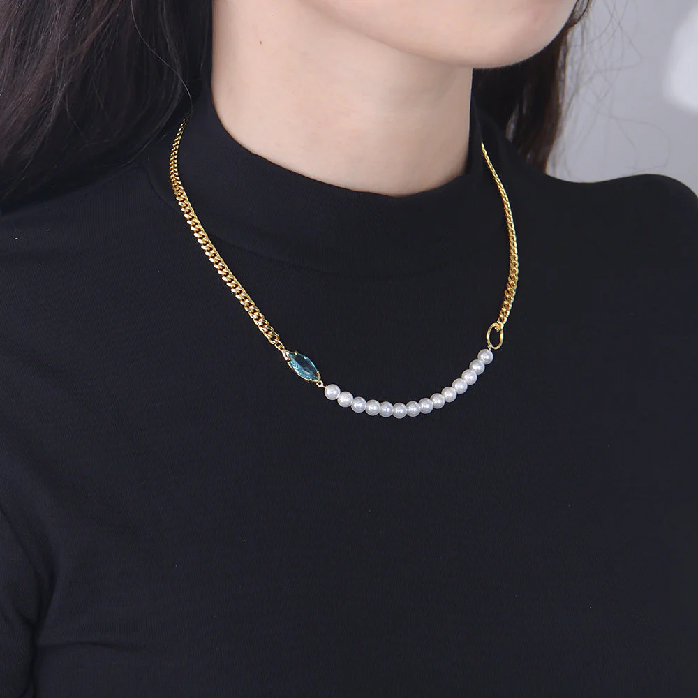 Half Chain Half Pearl Necklace