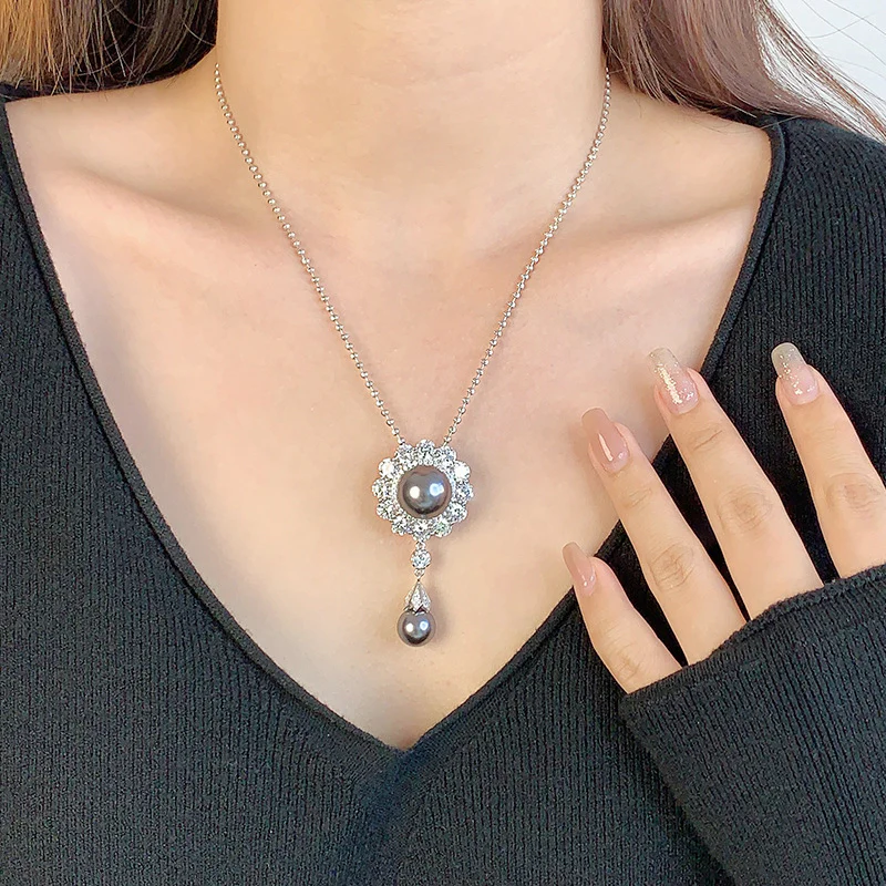 Duchess Camellia Diamond Pearl Pendant Brooch Necklace