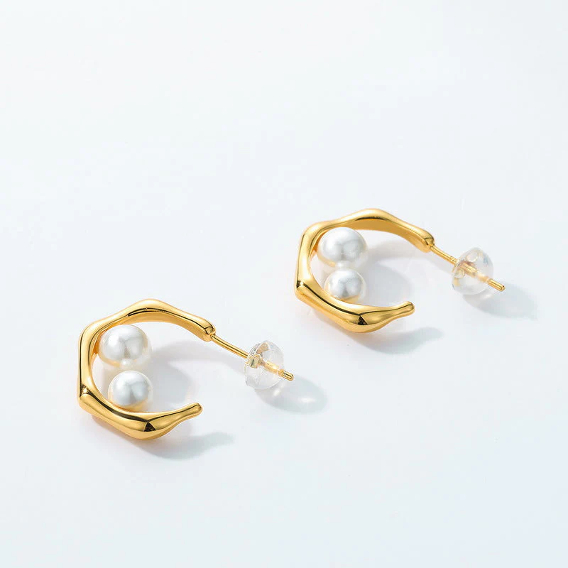 K Gold Earrings With 2 Pearls
