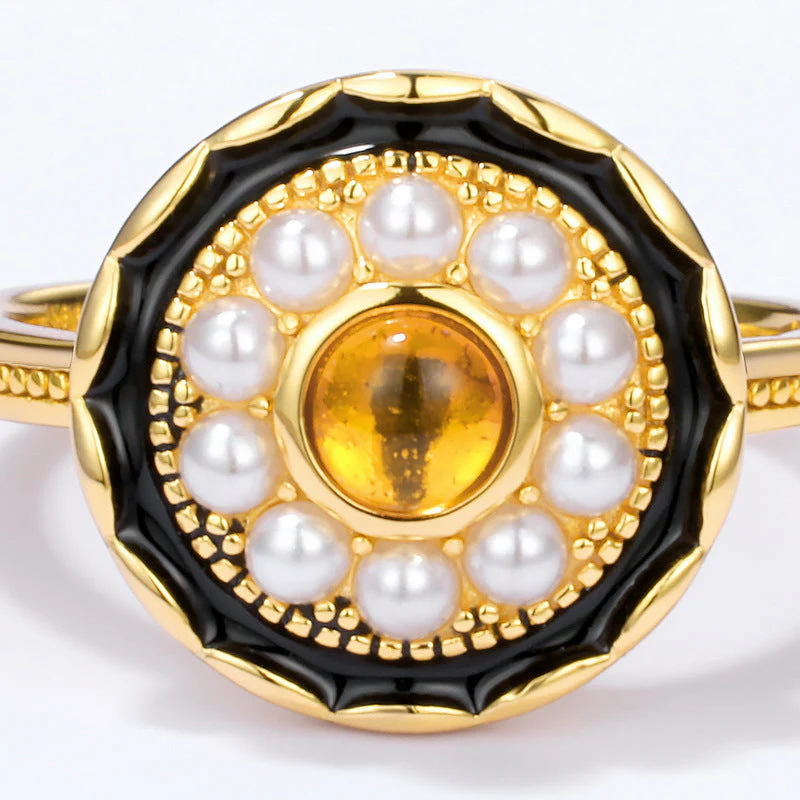 Natural Amber and Pearl Ring