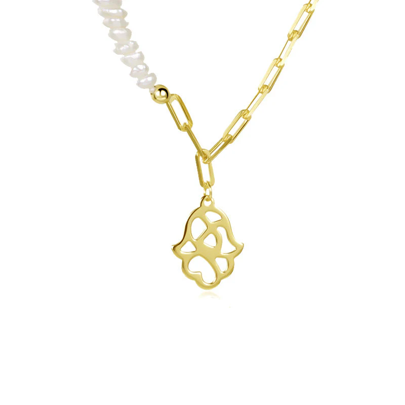 Half Pearl Half Gold Chain Necklace