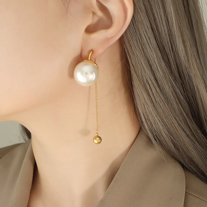 Tassel Stud Large Pearl Earrings