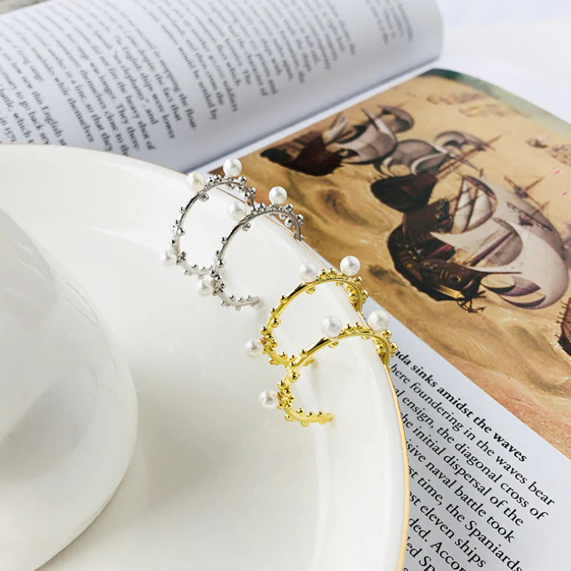 Gold Big Hoop Pearl Earrings