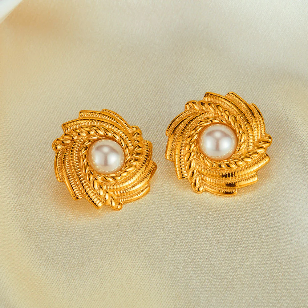 Vintage Large Textured Pearl Stud Earrings