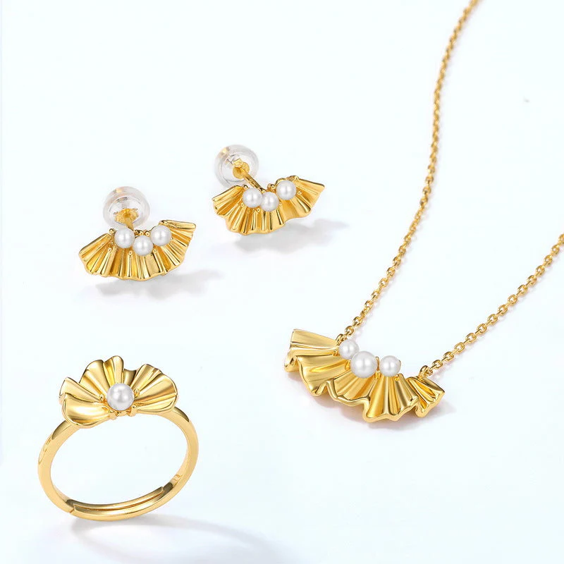 Cosmos Flower Pearl Earring Studs