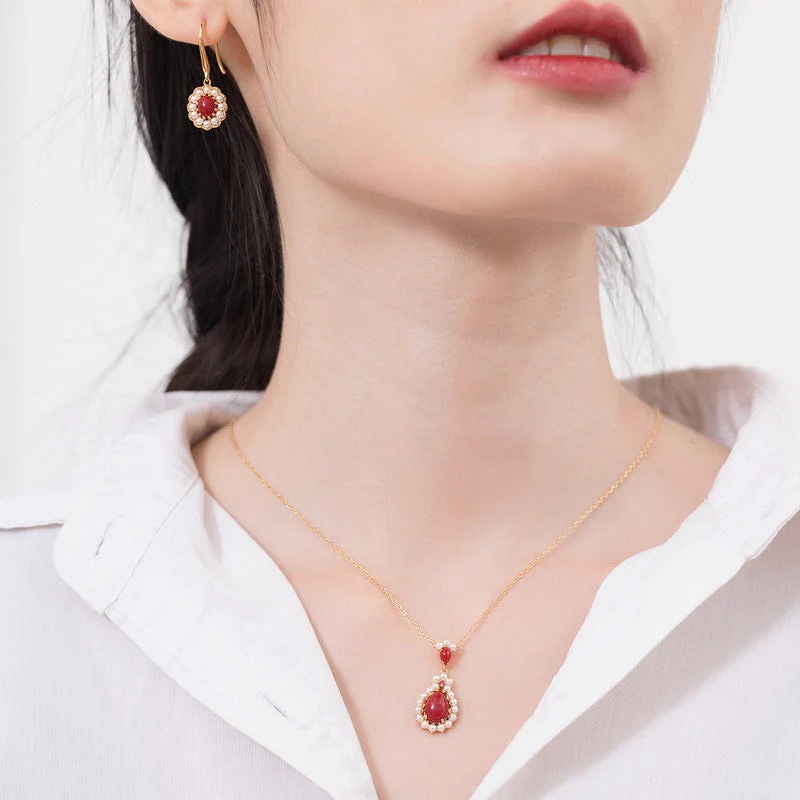 Pearl Teardrop Red Coral Pendant