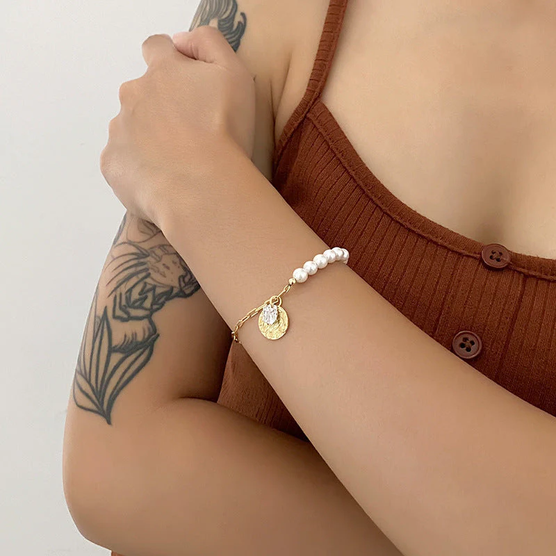 Portrait Coin Half Chain Half Pearl Bracelet