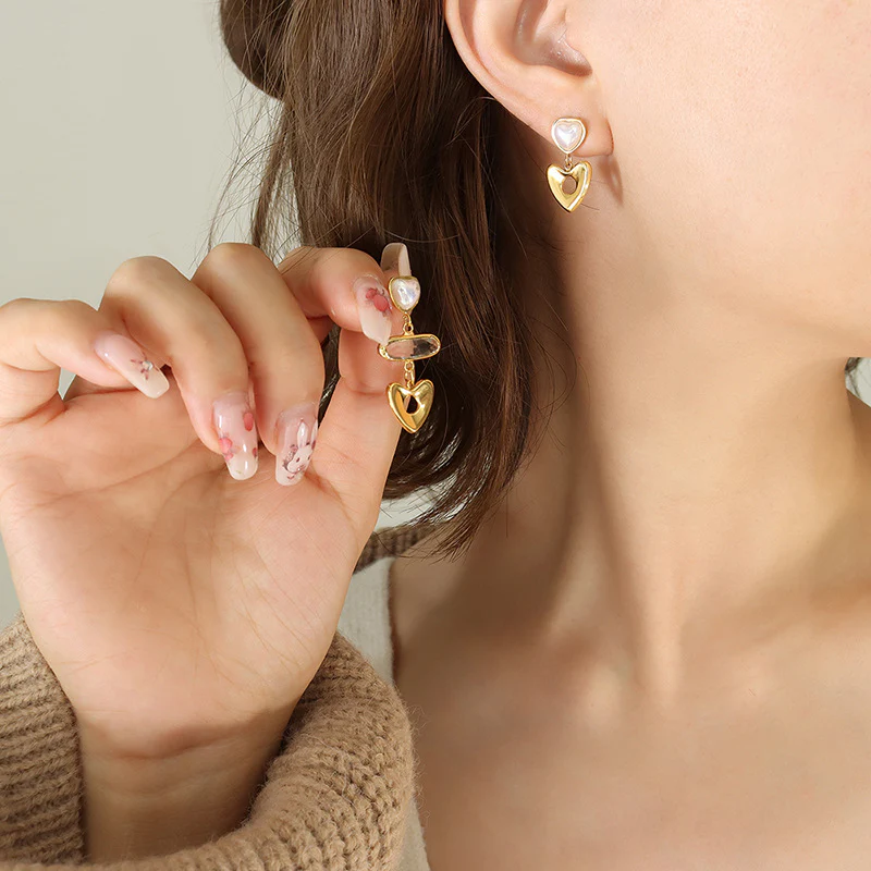 AB Style Asymmetrical Pearl Heart Earring